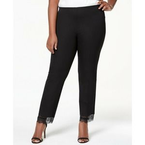 Alfani Womens Plus 18W Black Lace Trim Black Pants